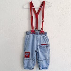 Vintage Little Levi's Jeans w/ Red Striped Suspenders Sz 18 Months 80s